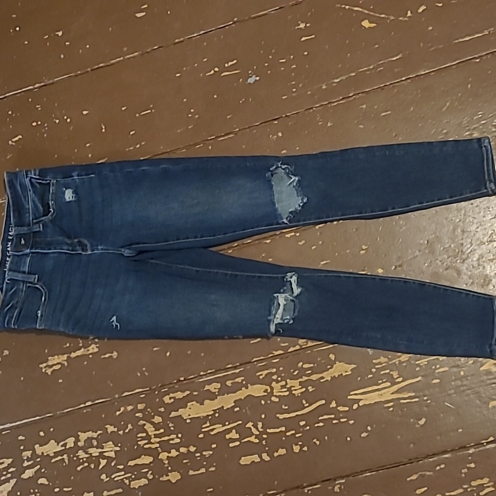American Eagle Outfitters Dark Blue Distressed Skinny Jeans High Rise